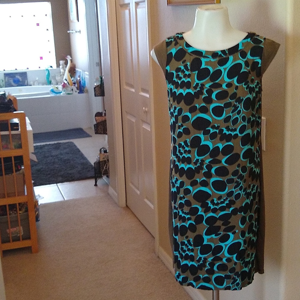 Boden khaki teal and black print dress size 4R